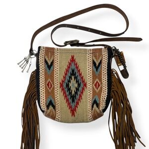 ESPUELA DESIGN CO Saddle Blanket Crossbody Bag Leather Fringe Western‎ Boho